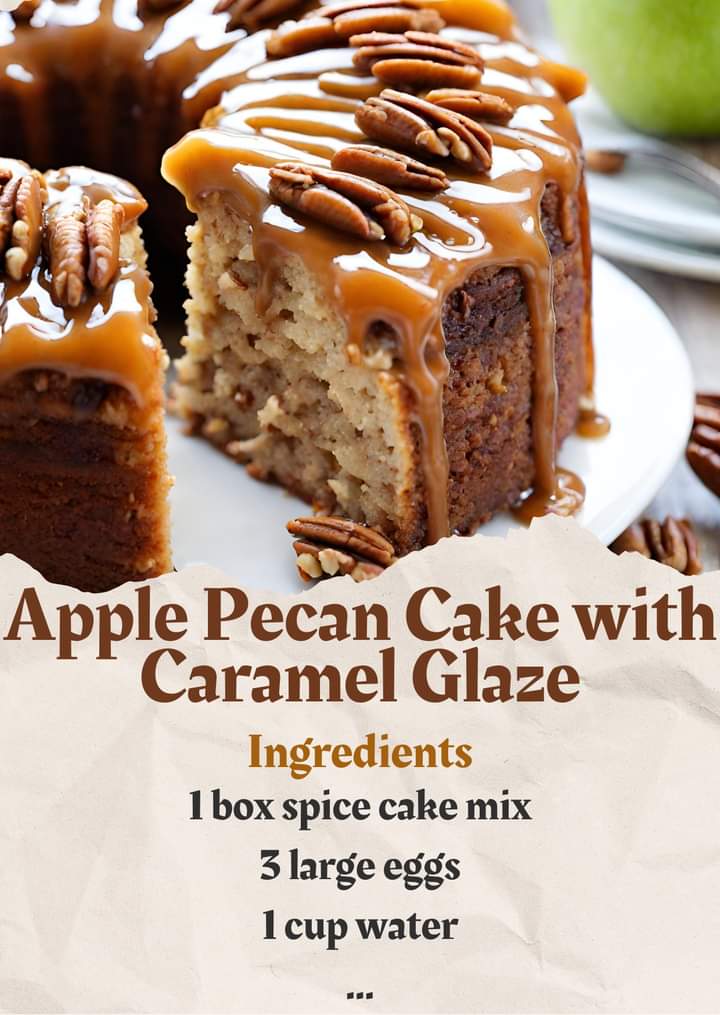 Apple Pecan Caramel Cake with caramel Glaze