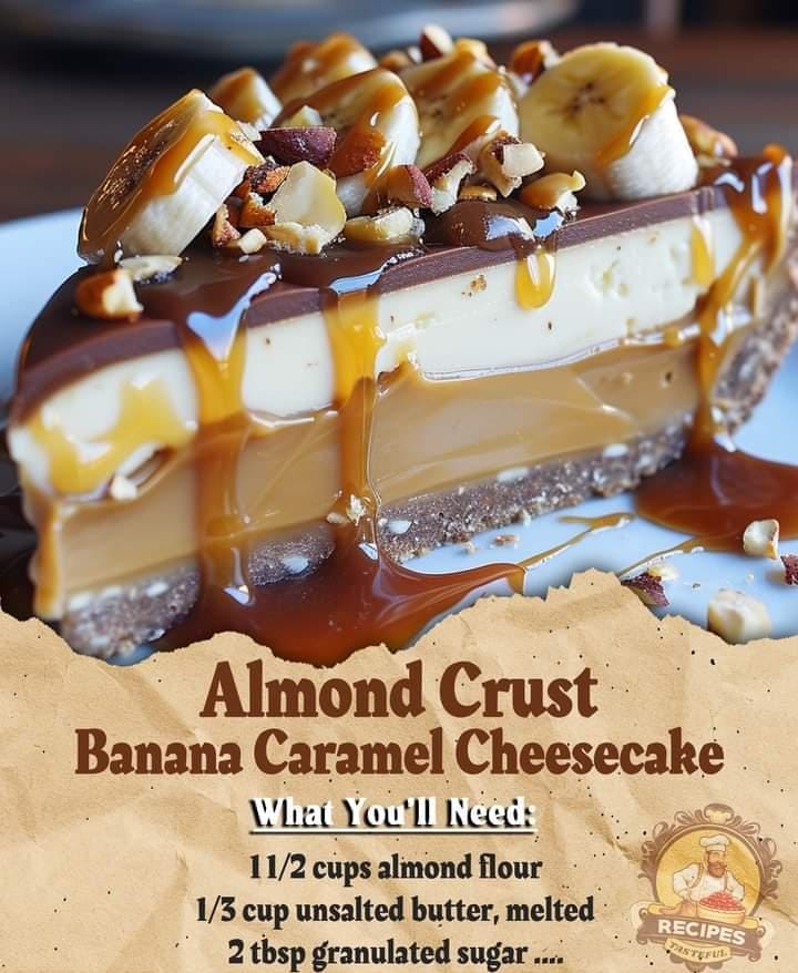 Almond Crust Banana Caramel Cheesecake