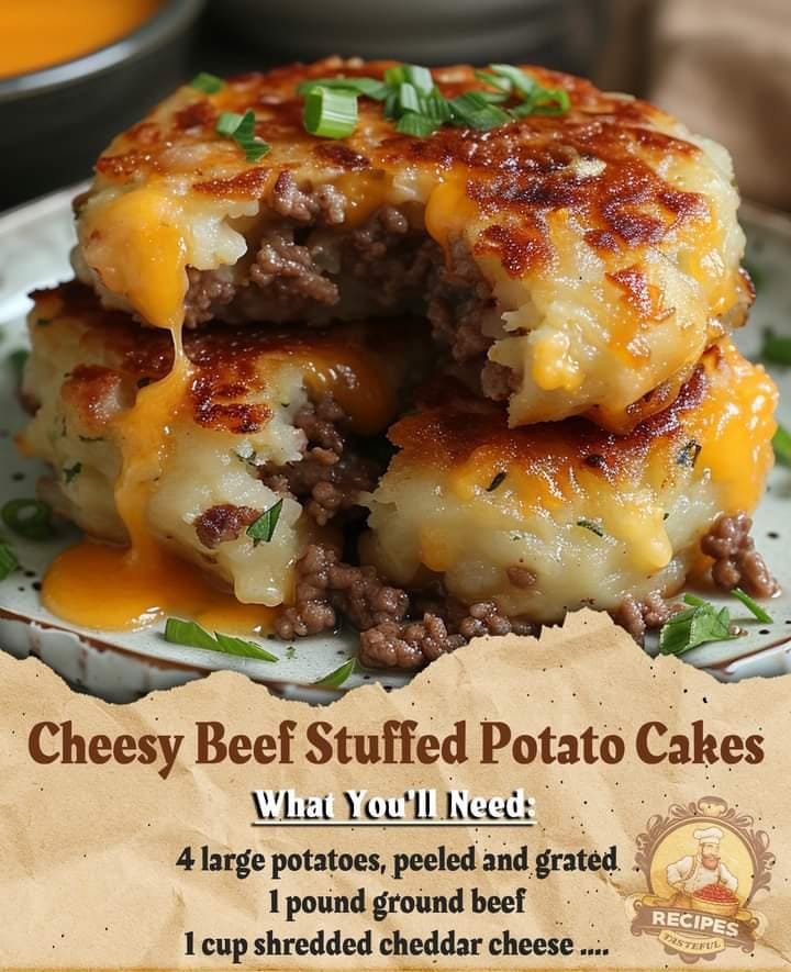Cheesy Beef Stuffed Potato Cakes